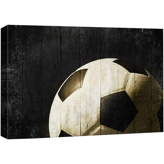 wall26 Canvas Print Wall Art Vintage Retro Dark Wood Panel Soccer Ball Sports & Fitness Athletes Digital Art Realism Boy's Bedroom Decorative Urban Rustic for Living Room, Bedroom, Office - 32&qu
