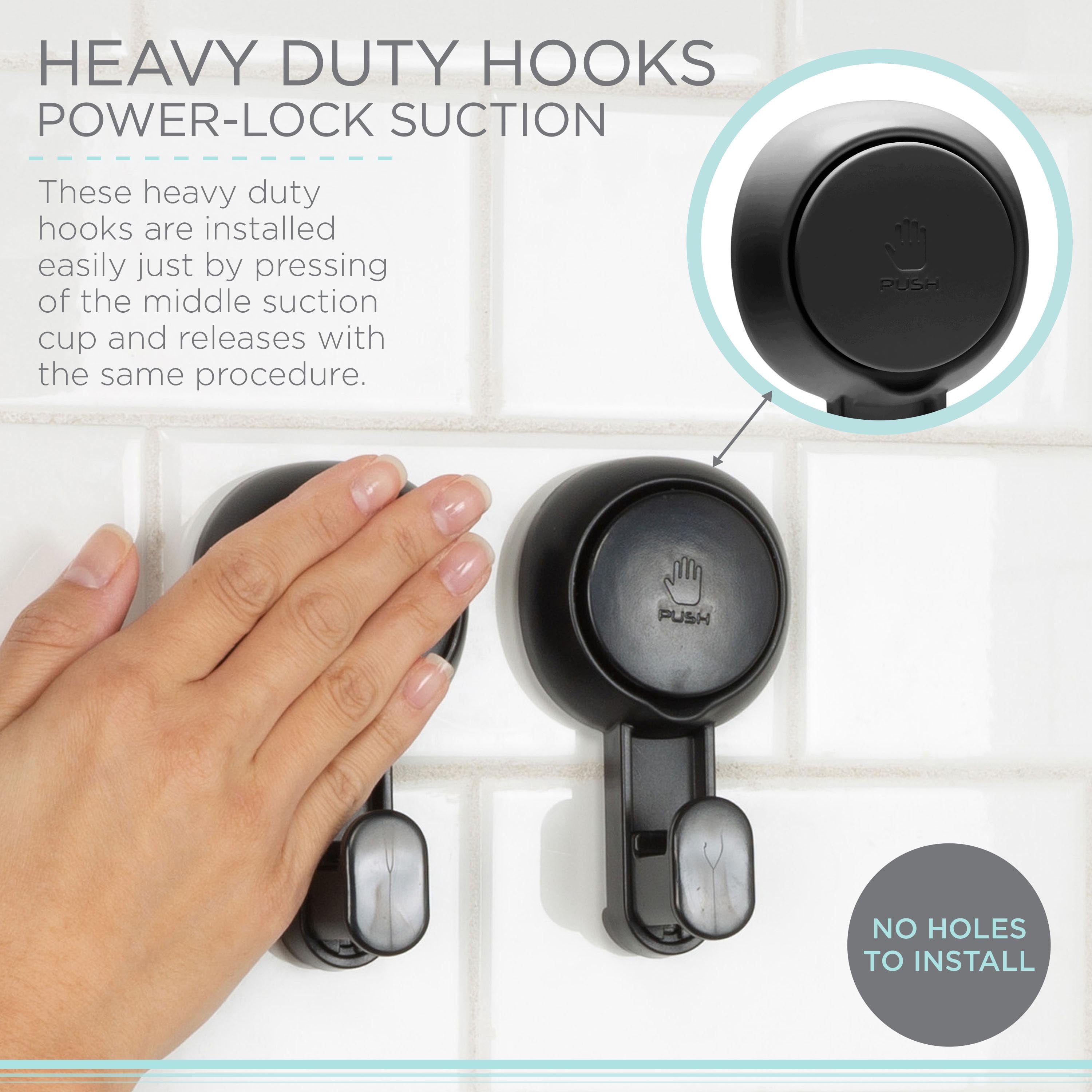 Bath Bliss 2 Pack Gel-Suction Power Hooks in Matte Black