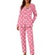 thumbnail image 2 of Pijama informal de manga larga con estampado para mujer, traje de pijama con solapa holgada y bolsillo con botones, top y pantalones de poliéster., 2 of 7