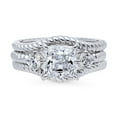thumbnail image 2 of BERRICLE Sterling Silver 3-Stone Wedding Engagement Rings 2 Carat Princess Cut Cubic Zirconia CZ Woven Ring Set for Women, Rhodium Plated Size 6, 2 of 13