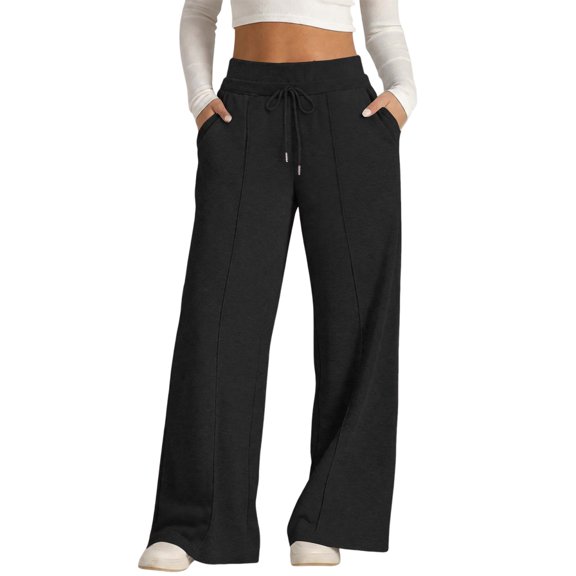 Bysome Pants For Girls Solid Color Elastic Waist With Drawstring and Pockets Loose Fit Trousers Lightweight Girls Pants Size 5-6 Years Black