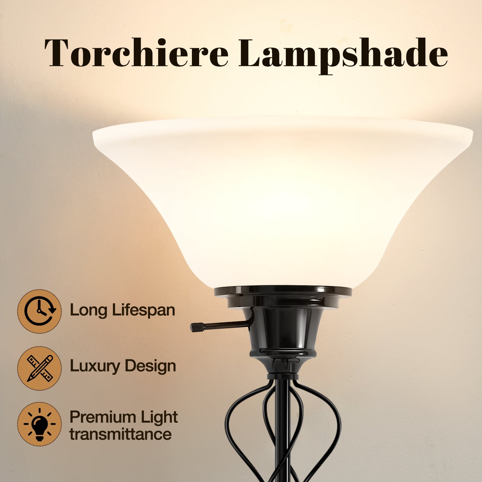 NATYSWAN Floor Lamp for Living Room,70in Black Standing Lamps with Sturdy Metal Base and White Lampshade,Modern Torchiere Tall Lamp for Bedroom Office,Rotary Switch