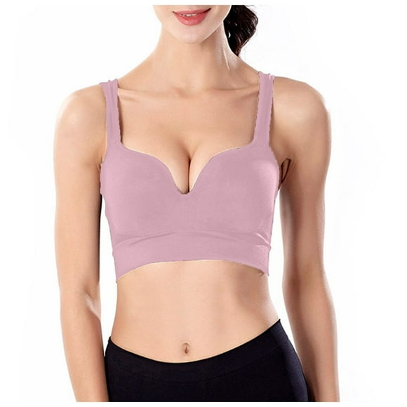 Yammkia Sports Bra High Impact Sports Bras for Women, Seamless Comfortable Yoga Bra with Removable Pads (Pink,L)