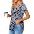thumbnail image 3 of MOSHU T-shirts for Women Pleated Printed Short Sleeve Tunice Tops V Neck Summer Womens Shirts, 3 of 6
