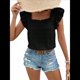 thumbnail image 4 of Top de Mujer con Cuello Cuadrado y Volantes de Corta, Color Negro, Talla M, 4 of 10