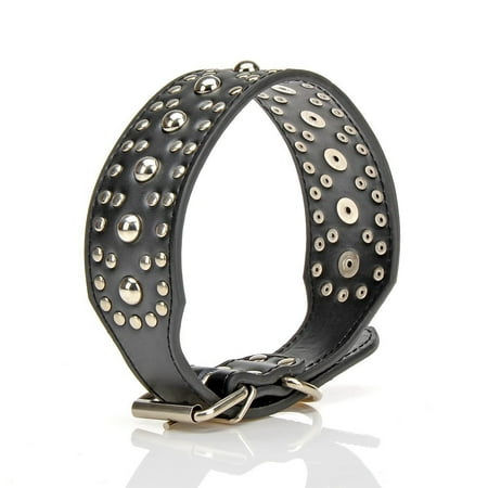 Pet Kingdom 18-24`` Leather Studded Large Dog Collar 4 Colors 3 Size Pet Collar (Black,