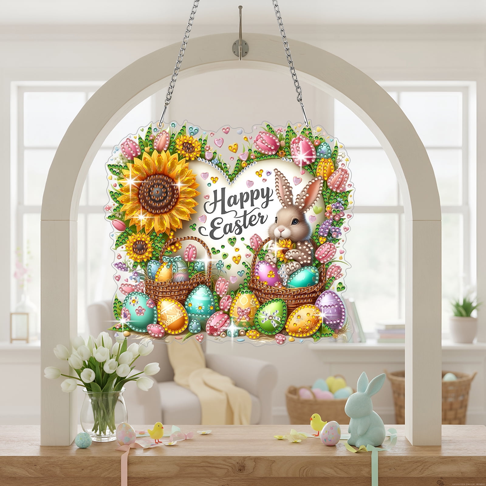 FLOPESN DIY Easter Diamond Art Painting Pendant Kit - 7.08X7.87in Acrylic Single-sided Rhinestone Dotting Pendant Wall Decor-Heart