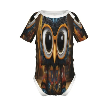 

Adobk Quirky Owl With Glasses Print Baby Climbing Clothes Jumpsuit Rompers Classic Rompers Child Short sleeve Bodysuits-6 Months
