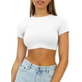 thumbnail image 6 of Vafful Womens Crop Tops Crewneck Y2K Summer T-Shirt Basic Short Sleeve Fitted Knit Ribbed Casual Blouse Cute Tee Shirt S-L, 6 of 7