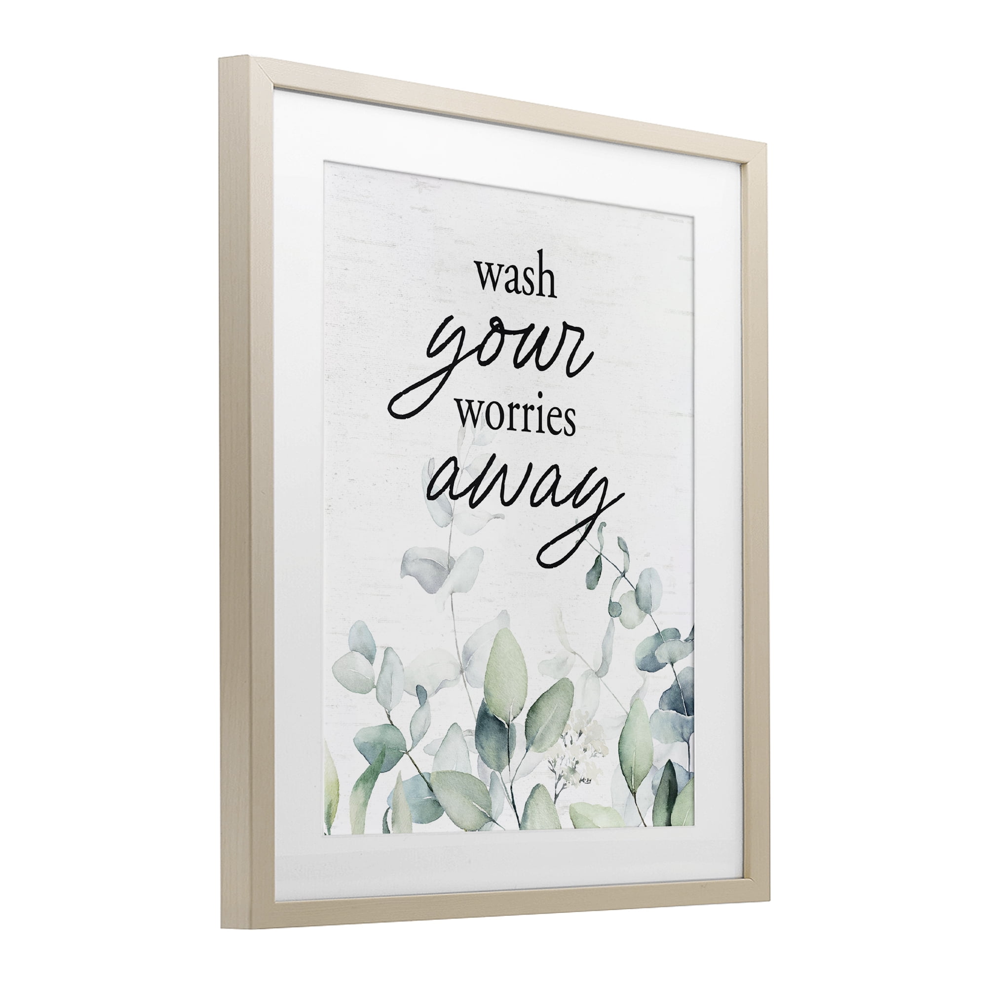 Wash Worries Away Herb Leaves Birch Framed Print Under Glass, design by Lettered and Lined