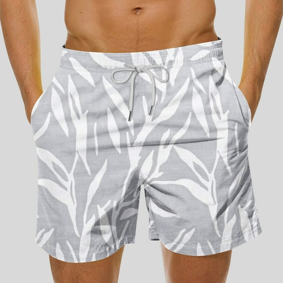 DIOAZUD Hawaii Swimming Shorts for Men Big and Tall Quick Dry Swim Trunks with Drawstring Elastic Waist Bathing Suits Tropical Print Beach Vacation Swimwear with Pockets