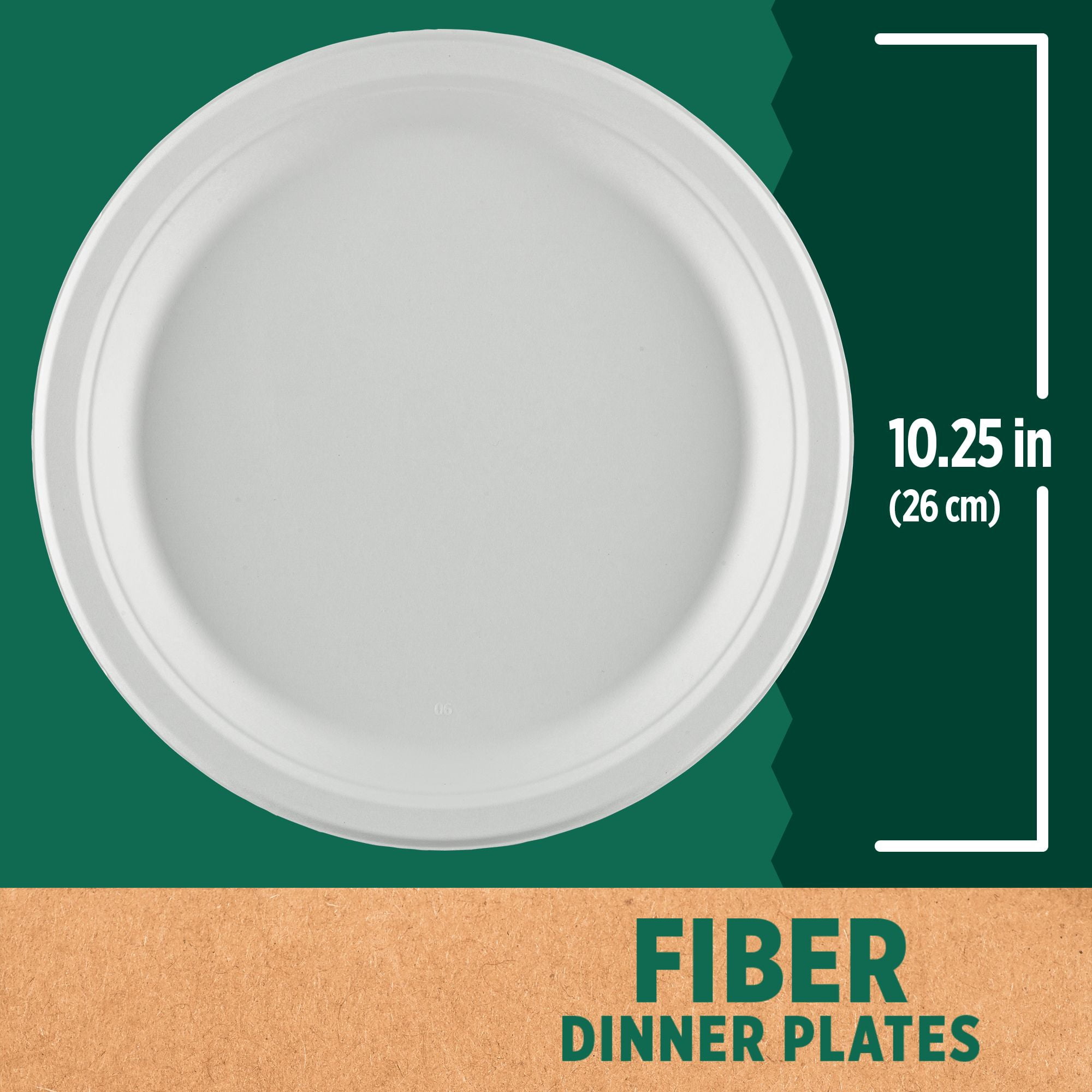 LifeMade 160 Count 10.25 in Dinner Plate Compostable Heavy-Duty Fiber, Home and Commercial Disposable