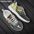 thumbnail image 1 of Zapatillas de deporte de primavera con estampado tribal polinesio de hibisco y plumeria de Chuuk para mujer, zapatos planos con cordones para caminar, 1 of 6