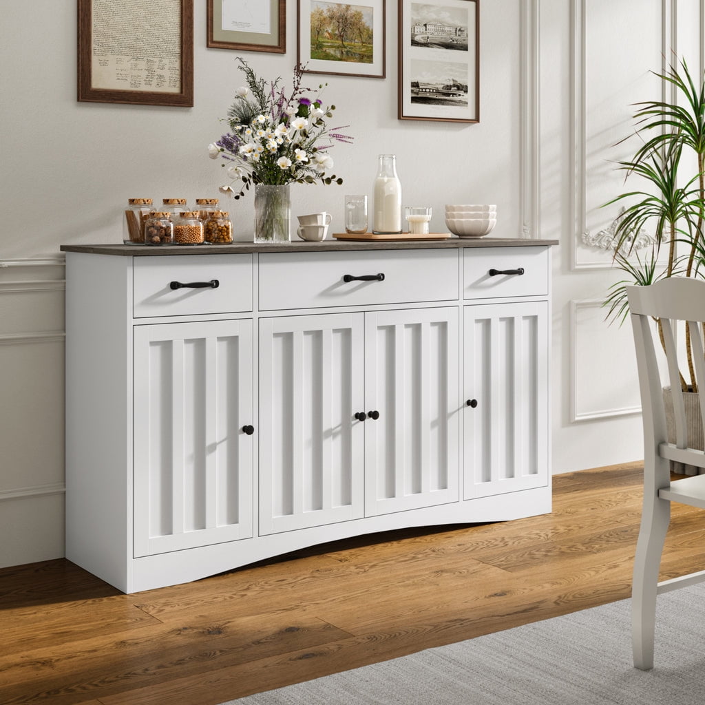 Aiho 55" L Kitchen Storage Cabinet, Coffee Bar Cabinet with Adjustable Shelves & Doors & Drawers, Sideboard Buffet Cabinet for Kitchen, Dining Room - Gray