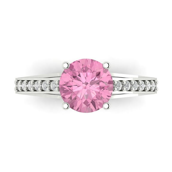 Clara Pucci 14K White Gold 2.21ct Pink Solitaire with Accents Ring