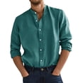 thumbnail image 3 of Men’s Long Sleeve Cotton Linen Shirt Stand Up Collar Breathable Casual Top, 3 of 3