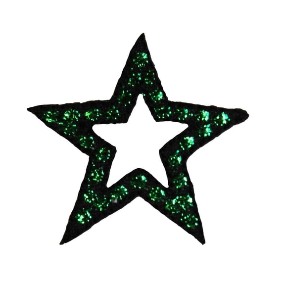 ID 3506 1 1/4IN Black Cutout Star Green Dots Star Iron On Badge Applique Patch
