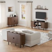 MARNUR 55 TV Stand for 60 TV, Wood Entertainment Center with Storage and Shelves, 2 Sliding Tambour Doors, Mid-Century Modern