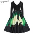thumbnail image 2 of Disfraces de Halloween con estampado de calaveras para mujer, manga larga, años 50 y 60, vestido de fiesta de noche para ama de casa, disfraces de cosplay elegantes y aterradores, 2 of 5