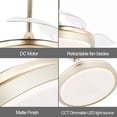 thumbnail image 6 of 42 Inch Retractable Ceiling Fan with Lights and Remote Control Modern Ceiling Fan with Retractable Blades, Silent Motor, 3 Light Color Change, 4 Timing Options, Gold, 6 of 7