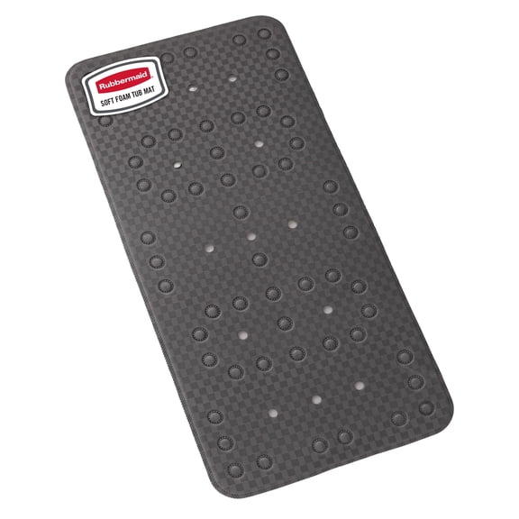 Rubbermaid Soft Foam Tub Mat, Non-Slip Bath Mat with Quick-Drain Holes, BPA-Free TPE, 35.88" x 17", Grey
