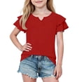 thumbnail image 2 of HAiming Girls Tops Ruffle Short Sleeve Tiered Tee Solid Color Loose Casual Trendy T Shirts Summer Beach Vacation Workout Kids Tops, 2 of 8