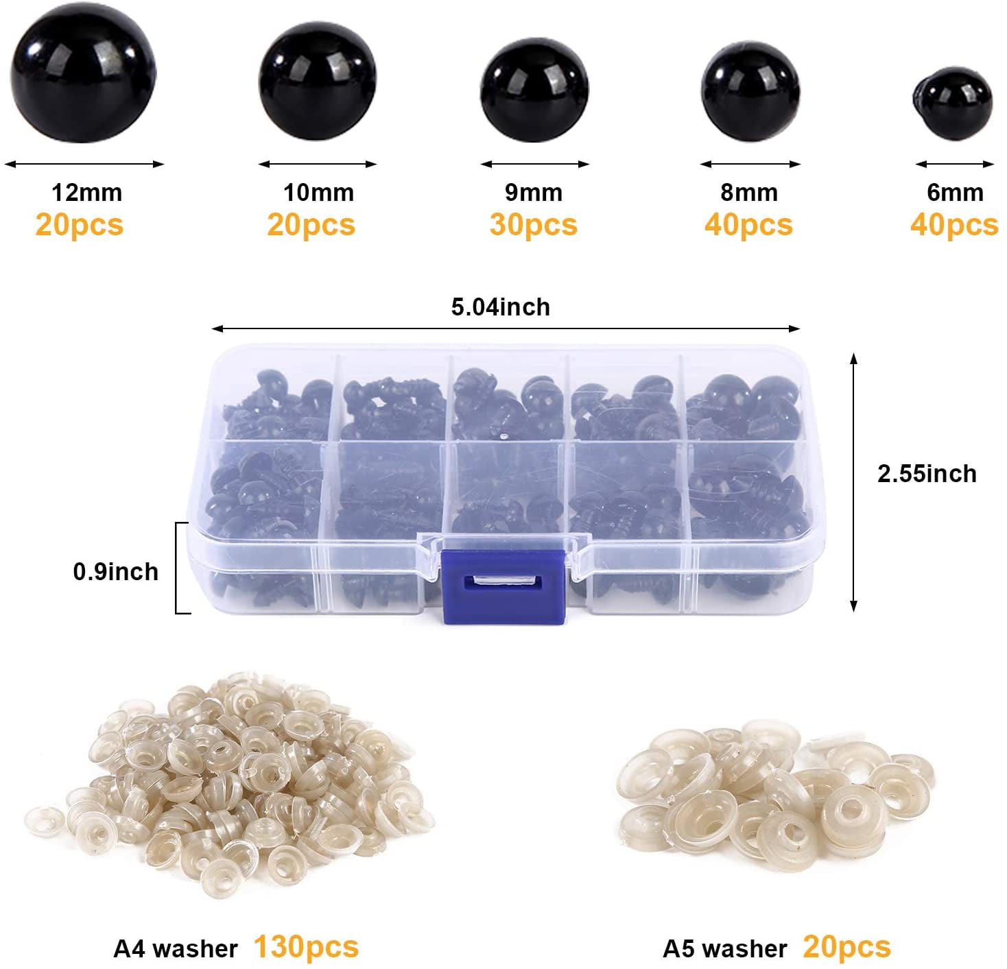 60Pairs 12mm Safety Eyes for Amigurumi ,Glitter Eyes Eyeballs Kit With  Washers