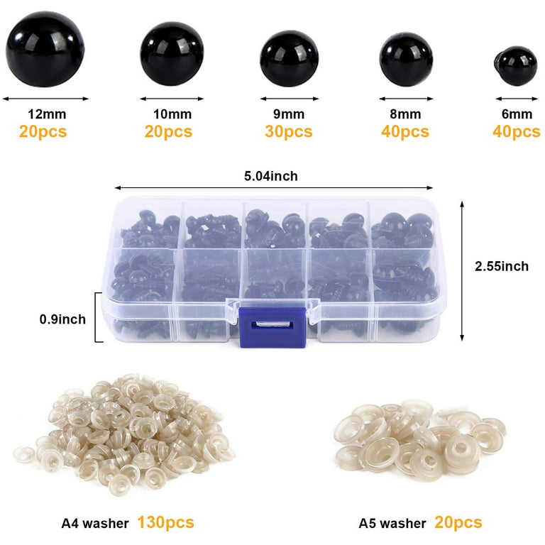 Safety Eyes 150Pcs 6-12 mm Plastic Safety Eyes Craft Eyes with 150Pcs  Washers for Amigurumi Stuffed Animal Crochet Projects Teddy Bear Puppet  Toys DIY Crafts Making 