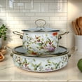 thumbnail image 2 of Enamel Soup Pot with Floral Lid, Large Capacity Induction & Gas Stove Compatible, Elegant White & Green Design for Family Cooking, 2 of 8