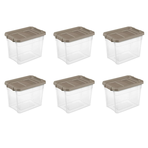 Sterilite Plastic 30 Qt. Stacker Box Taupe Splash Set of 6