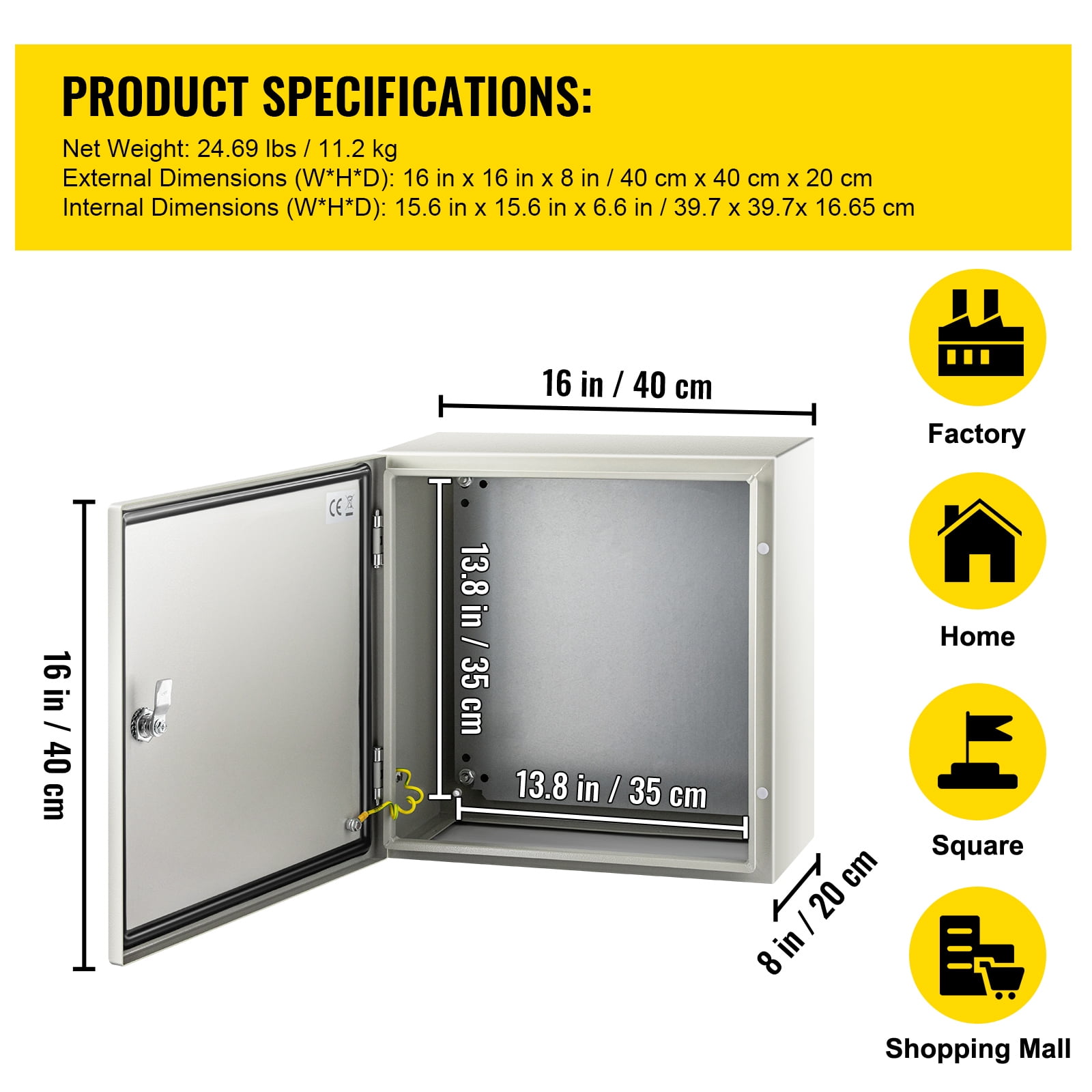 KFFKFF NEMA Steel Housing, 16 x 16 x 8'' NEMA 4X Steel Electric Casing, IP66 Resistant to Water & Dust, Exterior/Interior Electric Connection Box, with Fixing Panel