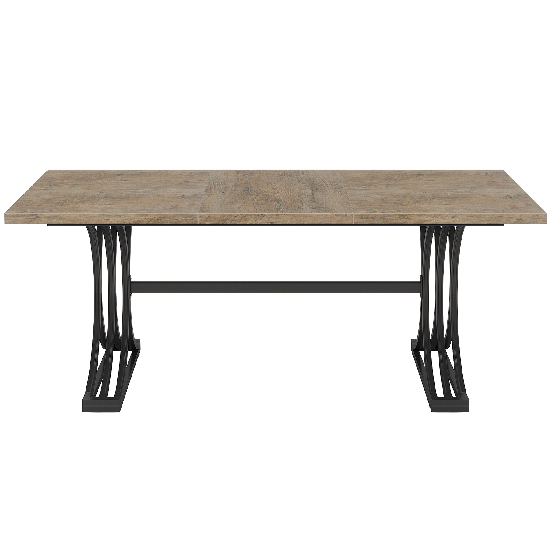 Fnova 63" Modern Dining Table, Rectangular Wooden Top Kitchen Table, Stylish Metal Trestle Legs, Seats 4 to 6 for Dining Room & Kitchen, Living Room