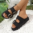 thumbnail image 5 of Fiaer Women's Buckle Denim Platform Slippers Open Toe Slide Mules Sandals Summer Fashion Walking Shoes Black 9, 5 of 8