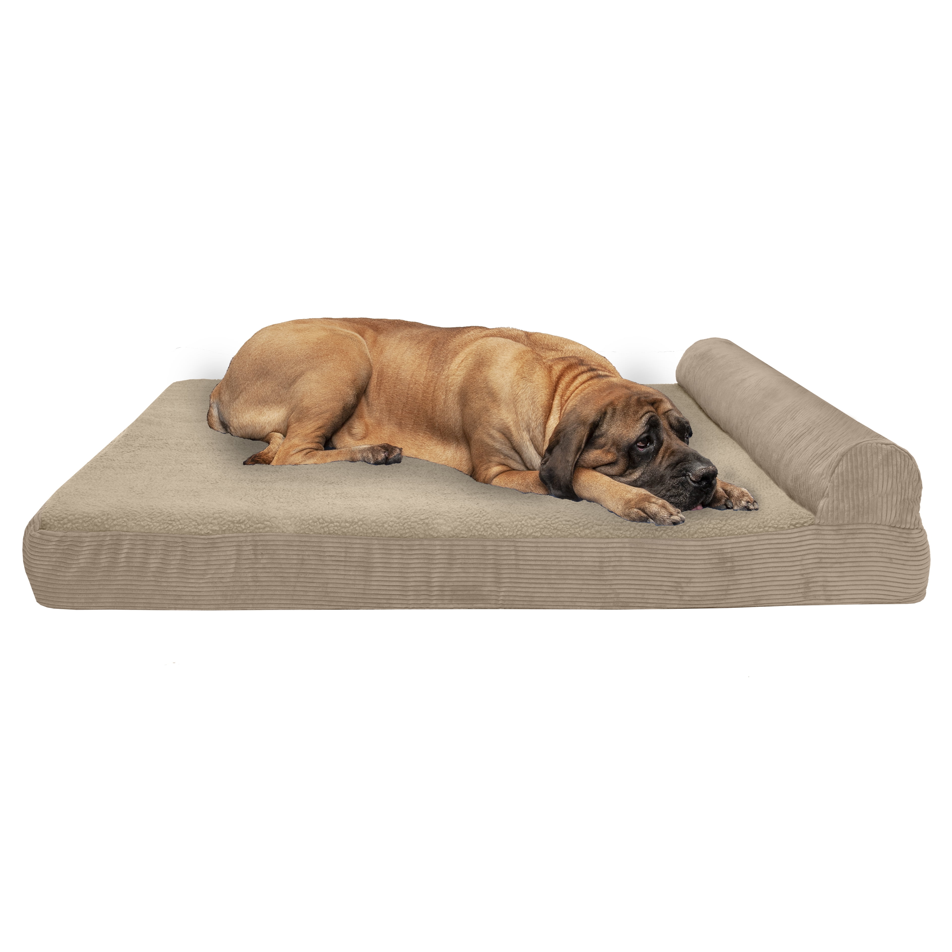 FurHaven Pet Dog Bed Deluxe Orthopedic Faux Fleece & Corduroy Chaise