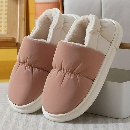 

CoCopeanut 2022 New Winter House Warm Men Fur Slippers Waterproof Upper Slip-on Couples Warm Plush Shoes Home EVA Sole Men Fluffy Slides