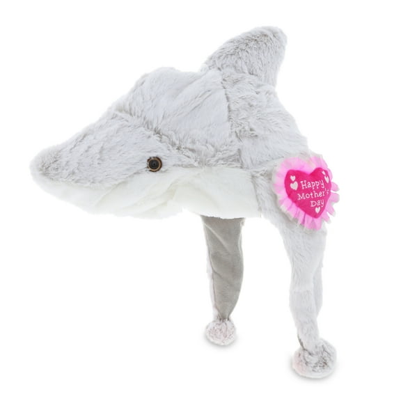 DolliBu Happy Mother's Day Super Soft Shark Plush Hat - Cute Stuffed Animal Plush Hat with Pink Heart Message for Best Mommy, Grandma, Wife, Daughter - Cute Sea Life Plush Toy Gift - 20" Inches