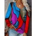 thumbnail image 4 of Women's autumn and winter patchwork geometric flower long-sleeved shirt, 4 of 4