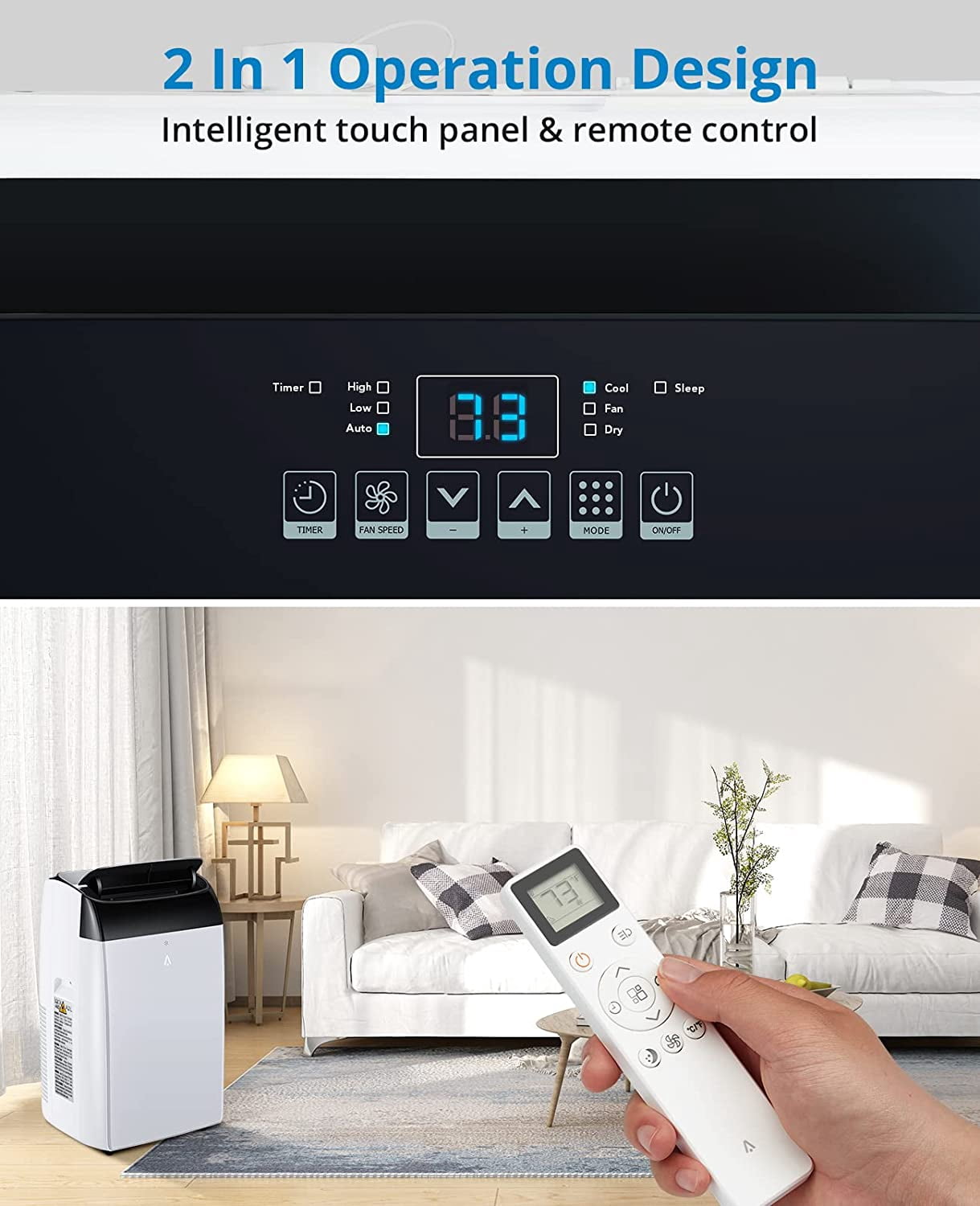 14000 BTU Portable Air Conditioner with Remote Control, Portable AC Cools to 750 Sq.ft Room, with Fan and Dry Function, Quiet Operation, Double Motor, Sleep Mode, Energy Savings, 110-115V