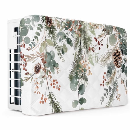 Christmas Indoor Air Conditioner Cover Double Insulated AC Covers for Inside Xmas Botanical Pinecone Eucalyptus Leaves Waterproof Window Air Conditioner Covers with Elastic Straps 21 Lx15 Wx3.5 D