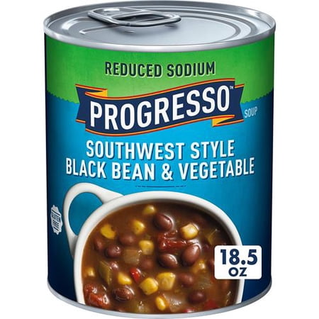 Progresso Reduced Sodium, Southwest Style Black Bean & Vegetable Canned Soup, Gluten Free, 18.5 Oz. - Pack of 2