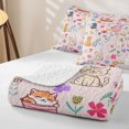 thumbnail image 4 of jejeloiu Pink Cat Colorful Floral Quilt King Kids,Sweet Garden Kitten Cartoon King Coverlet Set For Girls,3-Piece, 4 of 7