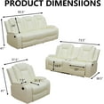 thumbnail image 2 of Leather Power Recliner Sofa Set with LED, Living Room Furniture Set, Leather Sofa Set with USB Port Storage Console Cup Holder (Power Reclining Sofa Set, Cream White), 2 of 5