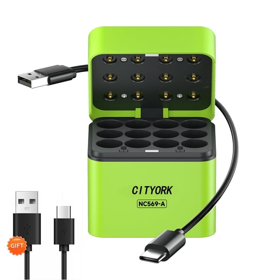 CITYORK 12 Bay 1.5V AA Li-ion Rechargeable Batteries LED Smart Charger, Quick Independent Battery Chargering Storage Box for 1.5V Rechargeable Lithium Double-A Batteries Only