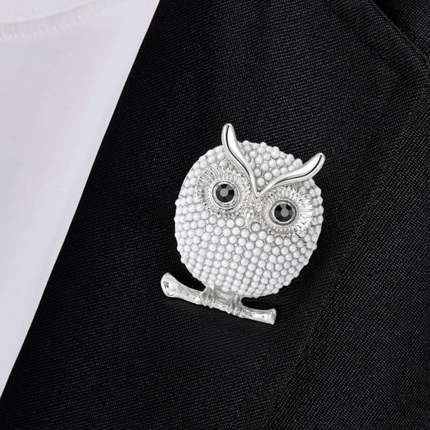 Broches de búho de perlas, broche de pájaros y animales, decoración de joyería, moderno, único para traje de aniversario, ropa, regalo para profesores gris Yinane Broche