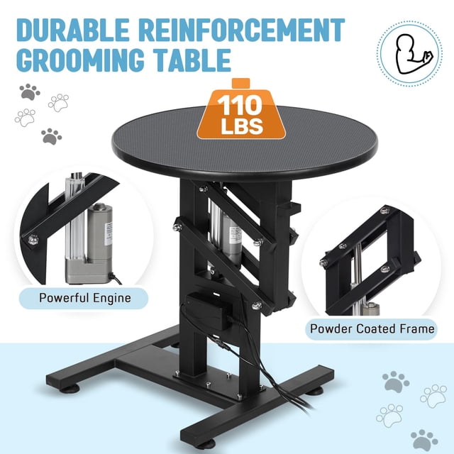 EDTara 24-Inch Height Adjustable Electric Grooming Table With Non-Slip Tabletop, Usb/Ac Power Supply, and Organizer for Small Pets