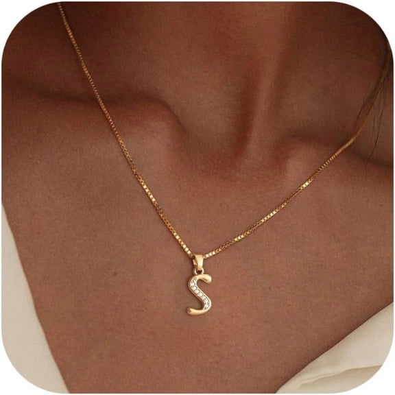 14K Gold Plated Initial Necklace for Women - Personalized Letter Pendant, Dainty Box Chain Name Jewelry Gift for Her