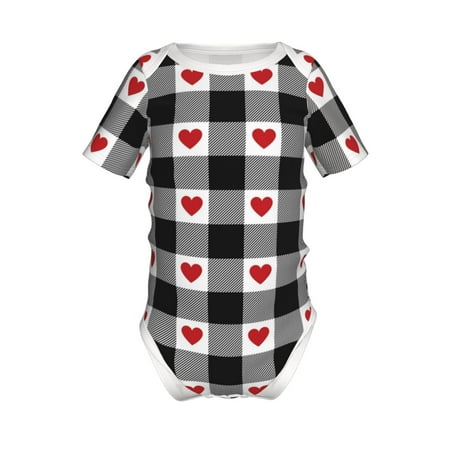 

Coaee Heart Black Buffalo Plaid Gingham for Soft Baby Short-Sleeve Bodysuit Baby Climbing Clothes Baby Girls Boys Bodysuit Romper-6 Months