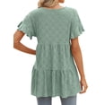 thumbnail image 5 of ZXSXSY Women Crochet Hollow Out Crew Neck Ruffled Short Sleeve Tiered Babydoll Blouse Shirt, 5 of 6