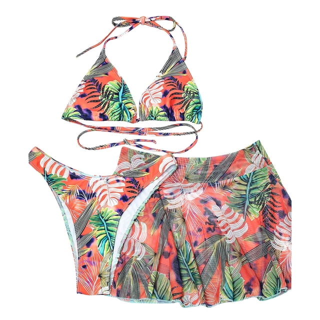 Trajes de Baño Para Mujer, 2 Piezas, Estampado Tropical Hawaiano, Camisola, Sujetador Y Volantes, Conjuntos de Baño, Ropa de Playa Odeerbi ODB118959