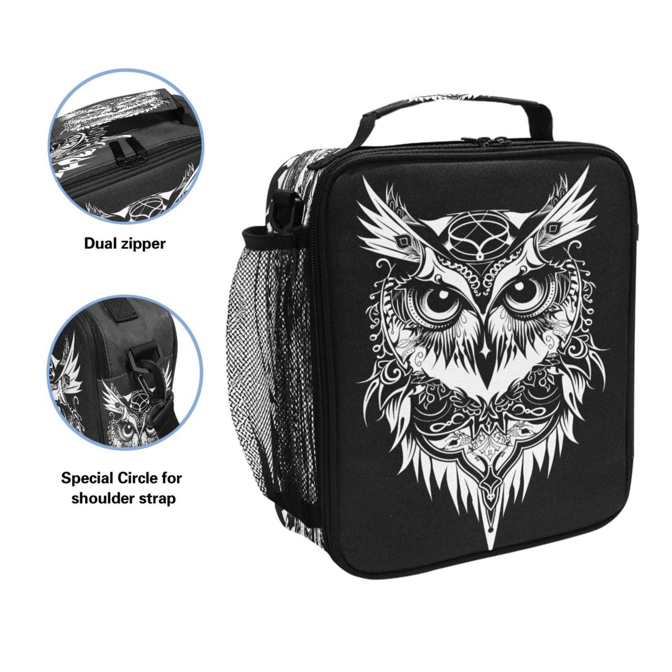 ALAZA Cool Owl on Black Lunch Box Insulated Lunch Bag Reusable Thermal Cooler Tote School Picnic